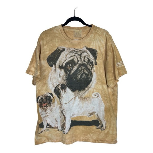 Vintage Y2K Sz Largee The Mountain Pug Graphic T Shirt Gold Tie Dye - Picture 1 of 10